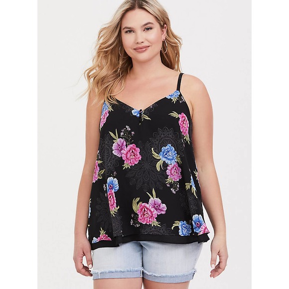 torrid Tops - Torrid Floral Black Chiffon Swing Cami Plus Size 5